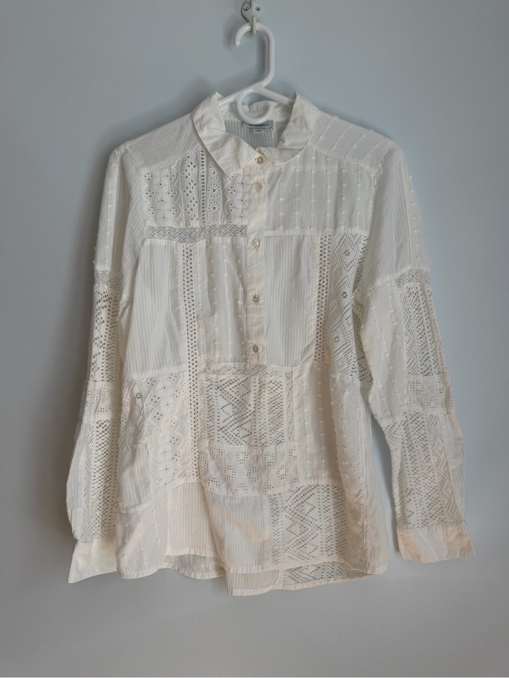 Sundance White Lace Eyelet Button-Front Collared Long Sleeve Blouse Women’s S